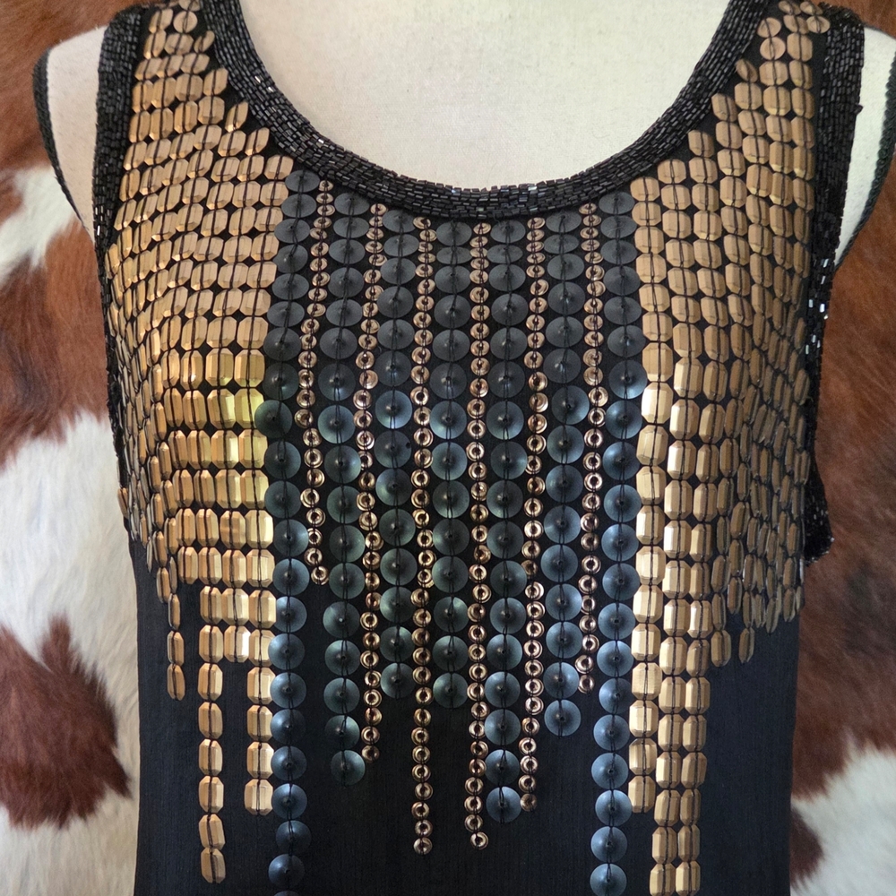 Black and Gold Sequin Women's Top - Picture 3 of 9